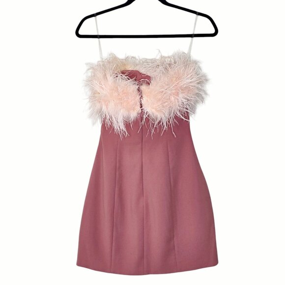 House of CB Alexa Mini Dress Warm Pink Feather Strapless Size S - Picture 7 of 14